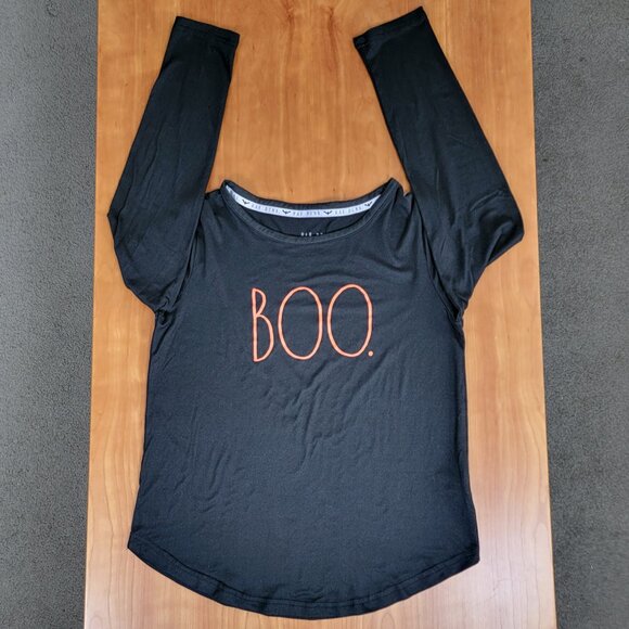 Rae Dunn Black Orange Boo Long Sleeved Tee - S - Picture 1 of 7